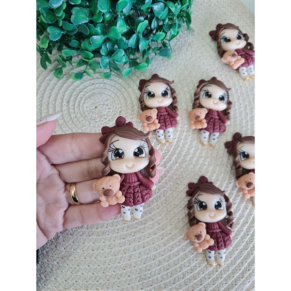 Aplique de Biscuit Boneca Inverno Vestido Marsala - Unidade