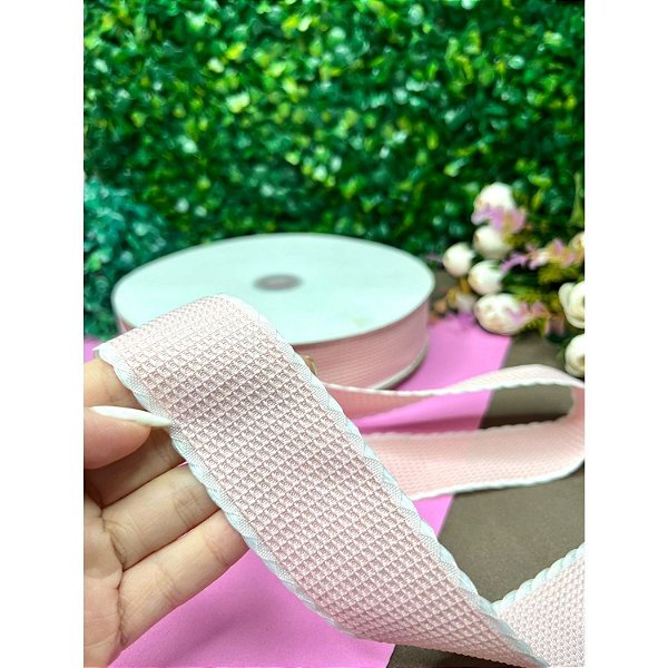 Fita Importada Tweed 38mm Rosa com Borda- Metro