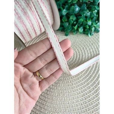 Fita Importada Yama 10mm Off White com a Borda Rosa - metro