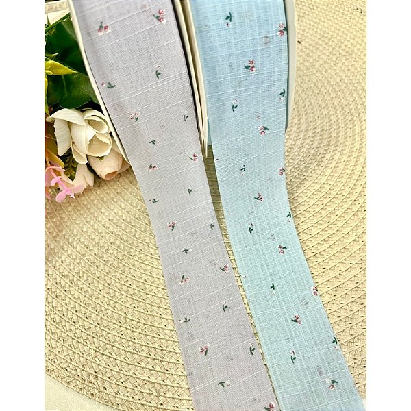 FITA IMPORTADA EM LINHO COM FLORES 38MM - METRO