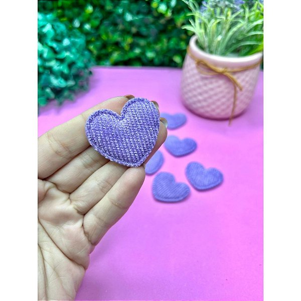 Aplique Almofadado Coração Veludo Cotelê - Roxo
