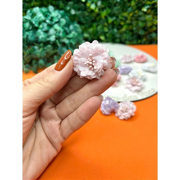 Aplique Flor de Tecido 3cm - Rosa Bebê - Unidade