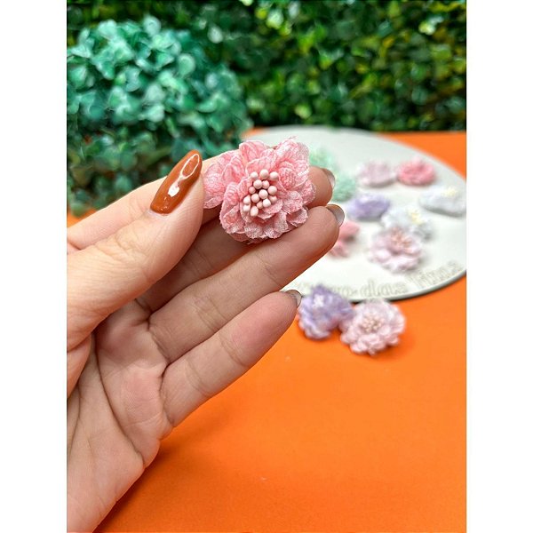 Aplique Flor de Tecido 3cm - Rosa - Unidade