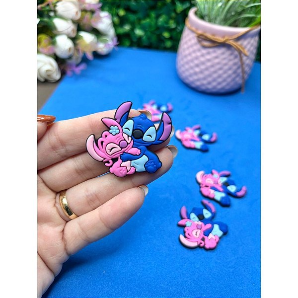 Aplique Emborrachado Stitch e Angel Abraçados - Unidade