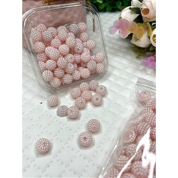 Bola Plástica Craquelada 10mm Rosa Bebê - 20g