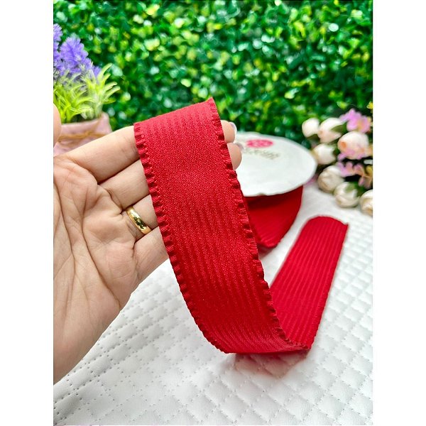 Fita Tweed 38mm com Relevo Listrado - Vermelho - Metro