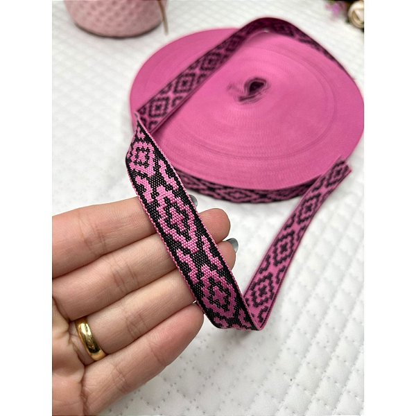 Fita Pampa Gaúcha 15mm Rosa com Preto - Metro