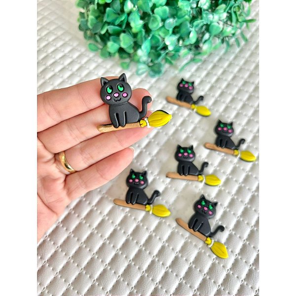 Aplique Emborrachado Halloween Gatinho na Vassoura - Unidade