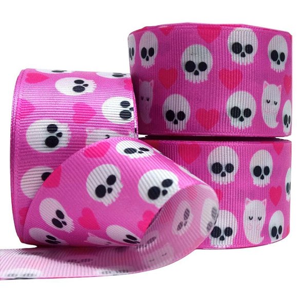 Fita de Gorgorão Estampada Sakura 38mm Halloween Caveiras - Metro