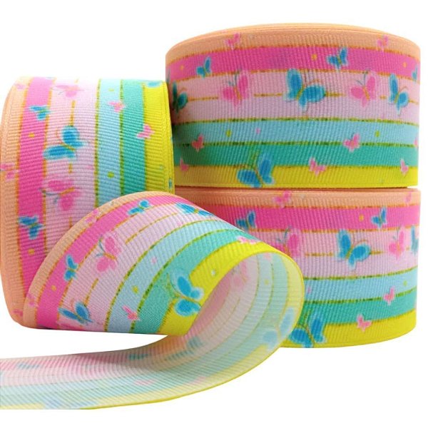 Fita de Gorgorão Estampada Sakura 38mm Borboleta Candy - metro