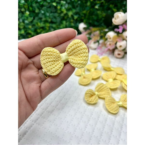 Aplique Lacinho de Crochê Amarelo Bebê - Unidade