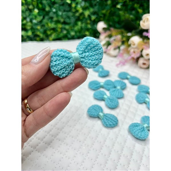 Aplique Lacinho de Crochê Azul - Unidade