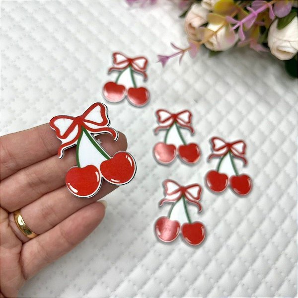 Aplique de Acrílico Simples Cereja Vermelha - Unidade