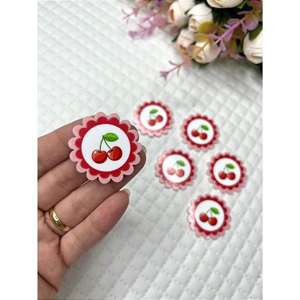 Aplique de Acrílico Simples Círculo com a Cereja - Unidade