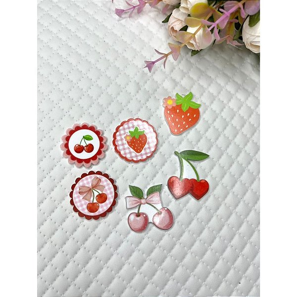 Kit de Apliques Cereja e Morango 6 unidades - (1 de cada modelo)