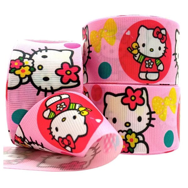 Fita de Gorgorão Sakura 38mm Hello Kitty Colorida - Metro