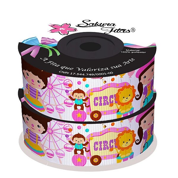 Fita de Gorgorão Estampado Sakura 38mm Circo - Metro