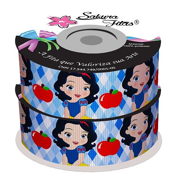 Fitas de Gorgorão Estampado Sakura 38mm Branca de Neve - Metro