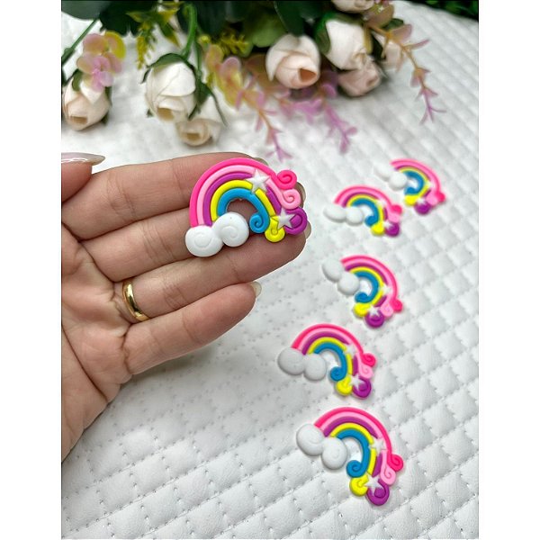 Aplique Emborrachado Arco Íris Colorido Tons de Rosa - Unidade