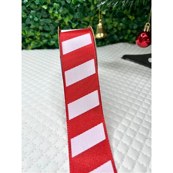 Fita de Gorgorão Sinimbu Vermelho Listrado Branco 38mm - Metro