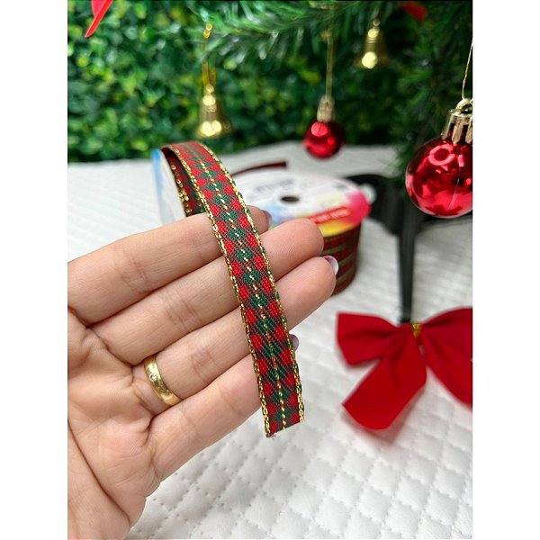 Coleção Natal: Fita Sinimbu Xadrez Verde com Vermelho 10mm - Metro
