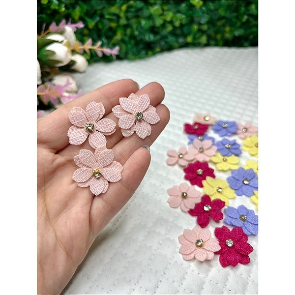 Aplique Flor de Linho Rosa Bebê - Unidade