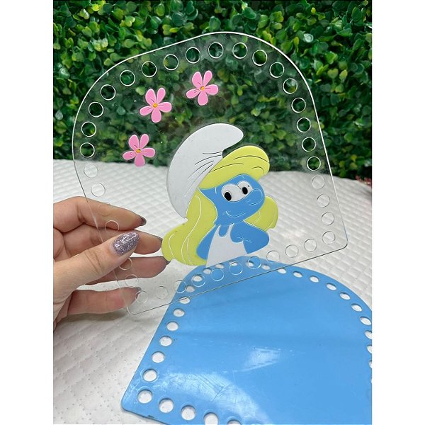 Placa de Acrílico Smurfs para Mochila de Fio de Malha