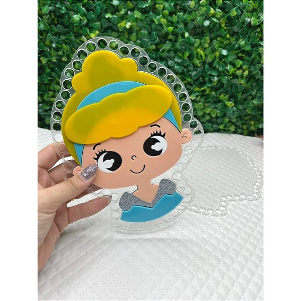 Placa de Acrílico Princesa Cinderela para Bolsa de Fio de Malha