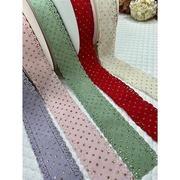 Fita Importada Mili com Borda e Poá Dourado - Metro