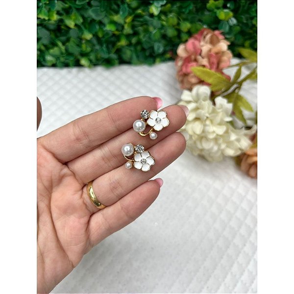 Chaton de Metal Flor Branca com Pérola - Unidade