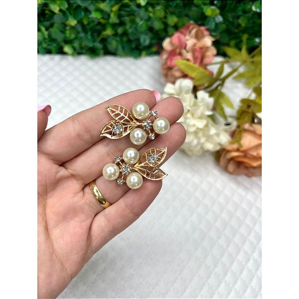 Chaton de Metal Pérolas com Folha - Unidade