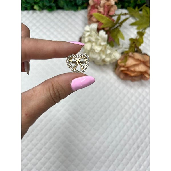 Chaton Coração com Strass e Lacinho Vazado - Unidade