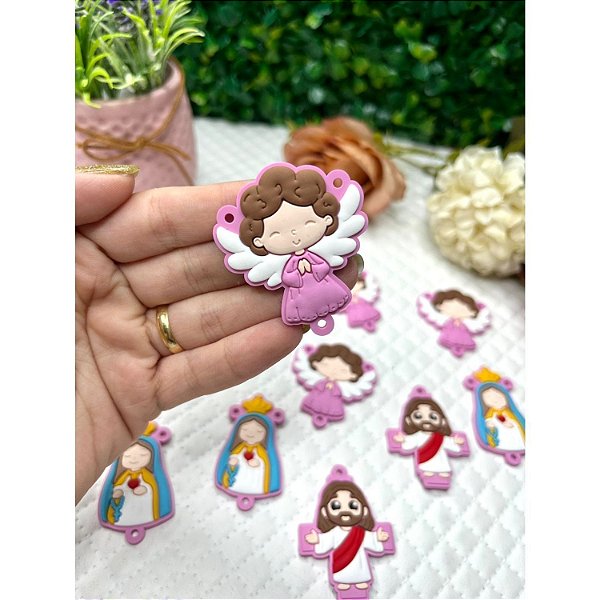 Aplique Emborrachado Anjo Rosa para Terço - Unidade