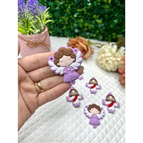 Aplique Emborrachado Anjo Lilás para Terço - Unidade