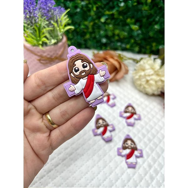 Aplique Emborrachado Cruz Lilás para Terço - Unidade