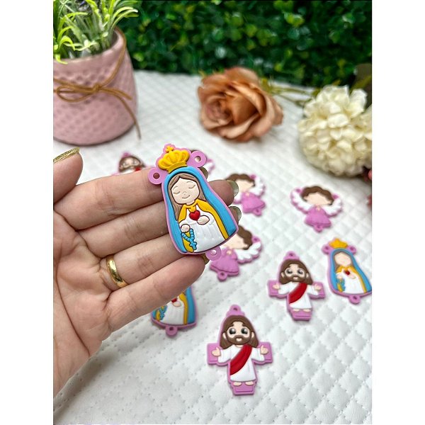 Aplique Emborrachado Santinha Rosa para Terço - Unidade