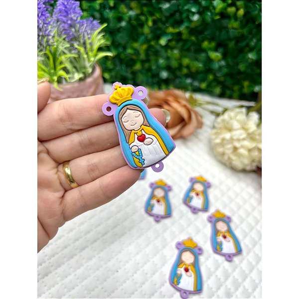 Aplique Emborrachado Santinha Lilás para Terço - Unidade