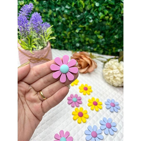 Aplique Emborrachado Flor Margarida Rosa Bebê - Unidade