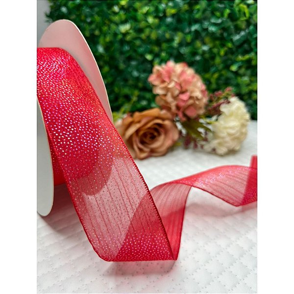Fita de Organza com Brilho 38mm Vermelho - Metro