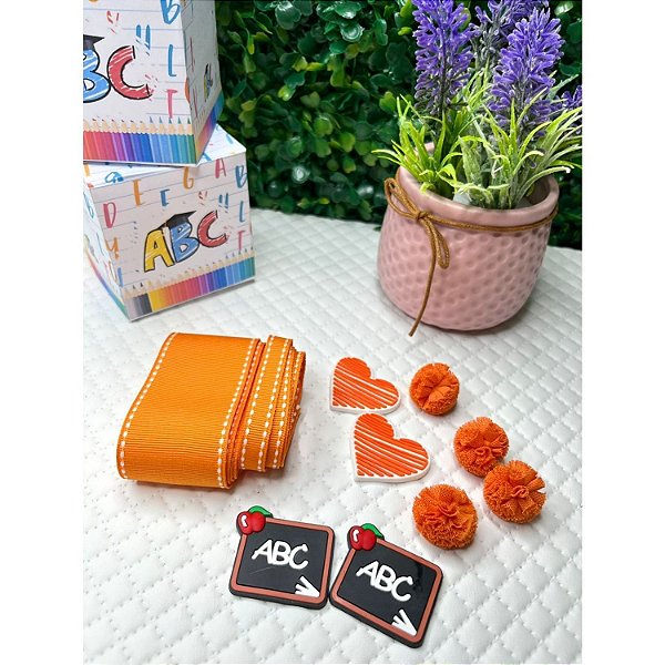 Kit Escolar Fitas + Apliques - Laranja