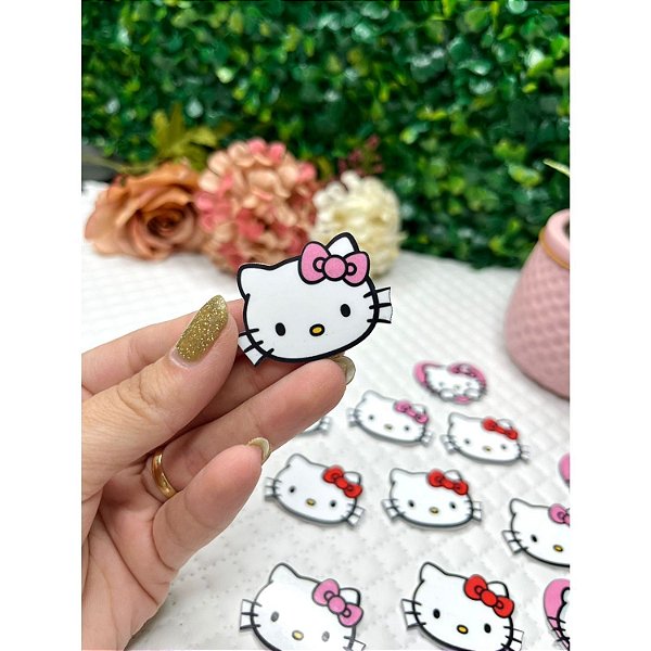 Aplique de Acrílico Hello Kitty Lacinho Rosa - Unidade