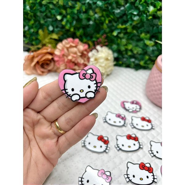 Aplique de Acrílico Coração Rosa Hello Kitty - Unidade