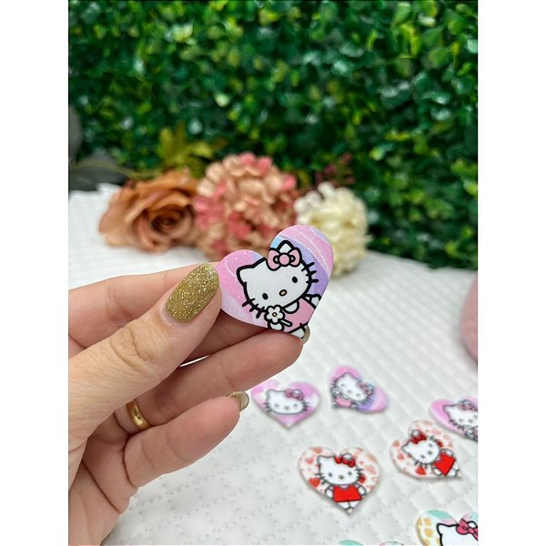 Aplique de Acrílico Coração Hello Kitty Rosa - Unidade