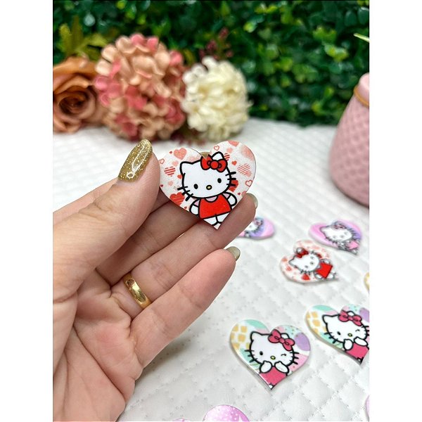 Aplique de Acrílico Coração Hello Kitty Vermelho - Unidade