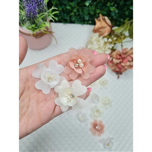 Flor de Organza Coração 4cm - Unidade