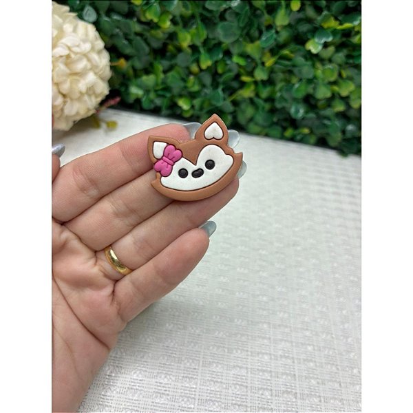 Aplique Emborrachado Raposa Lacinho Rosa - Unidade