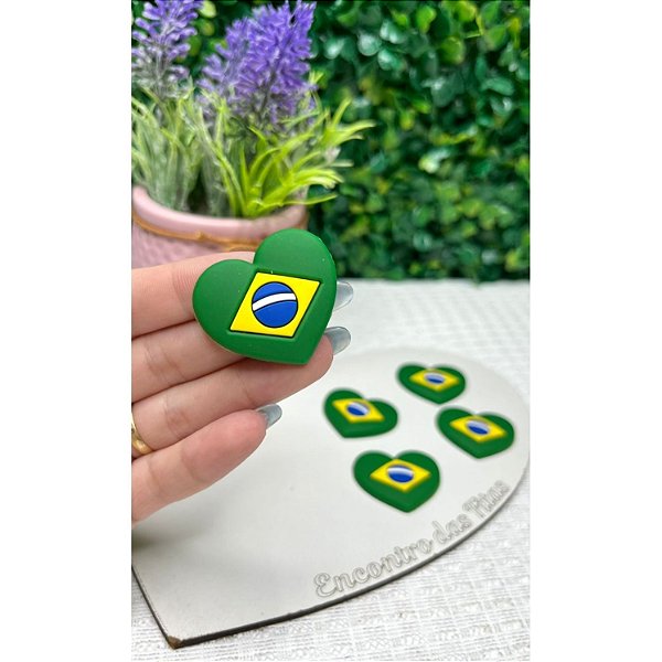 Aplique Emborrachado Coração Brasil - Unidade