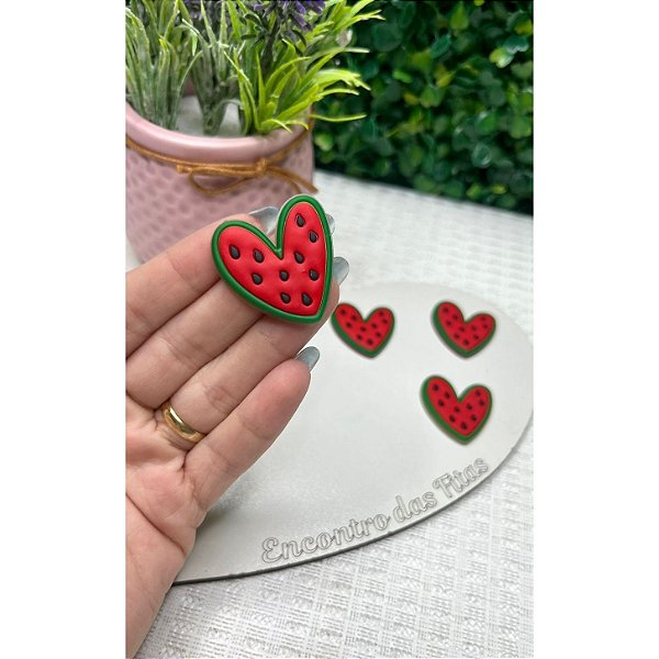 Aplique Emborrachado Melancia em Coração - Unidade