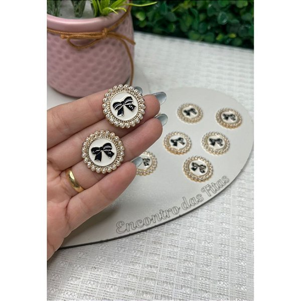 Aplique Chaton Redondo com Lacinho Preto - Unidade