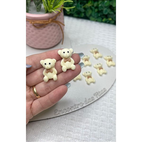 Aplique de Resina Ursinho Marfim - Unidade